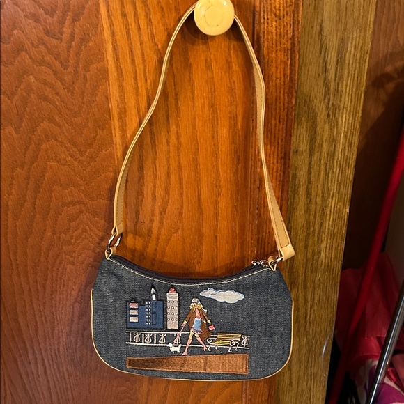 Denim Shoulder Bag with Tan Straps - Picture 1 of 3